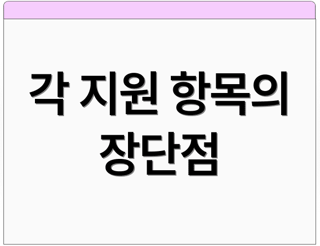 각 지원 항목의 장단점